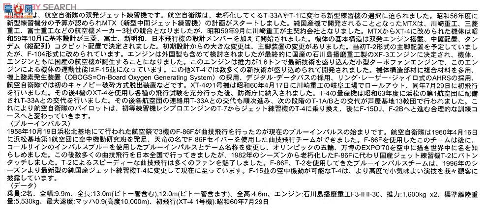 长谷川 战斗机 07341 川崎 T-4 `蓝色冲动 2012%2013`