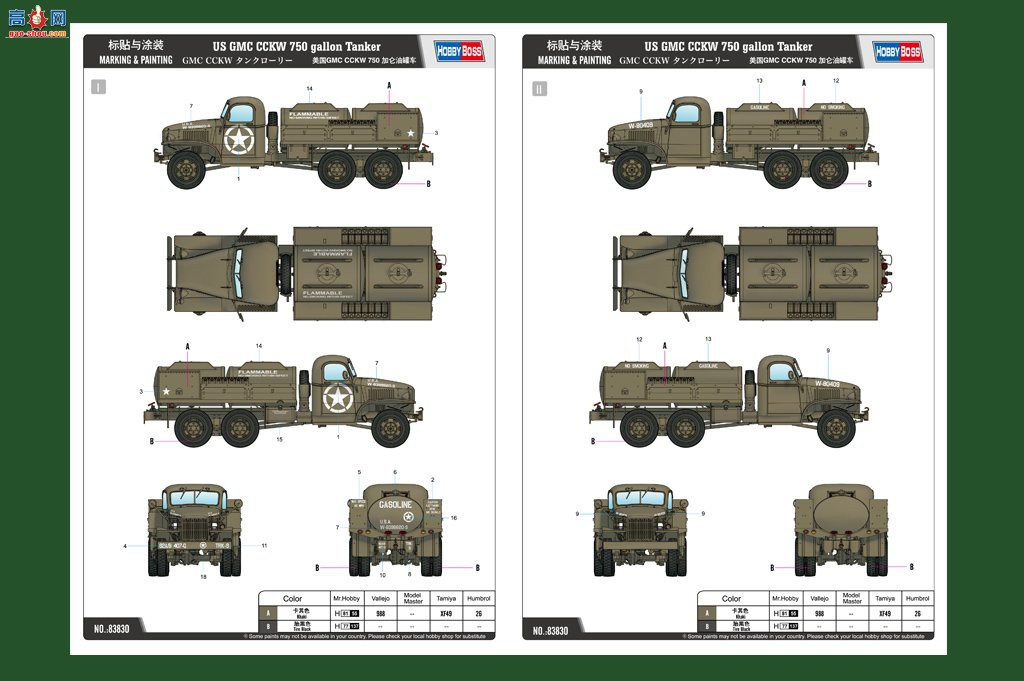 HobbyBoss 卡车 83830 美国GMC CCKW 750 加仑油罐车-